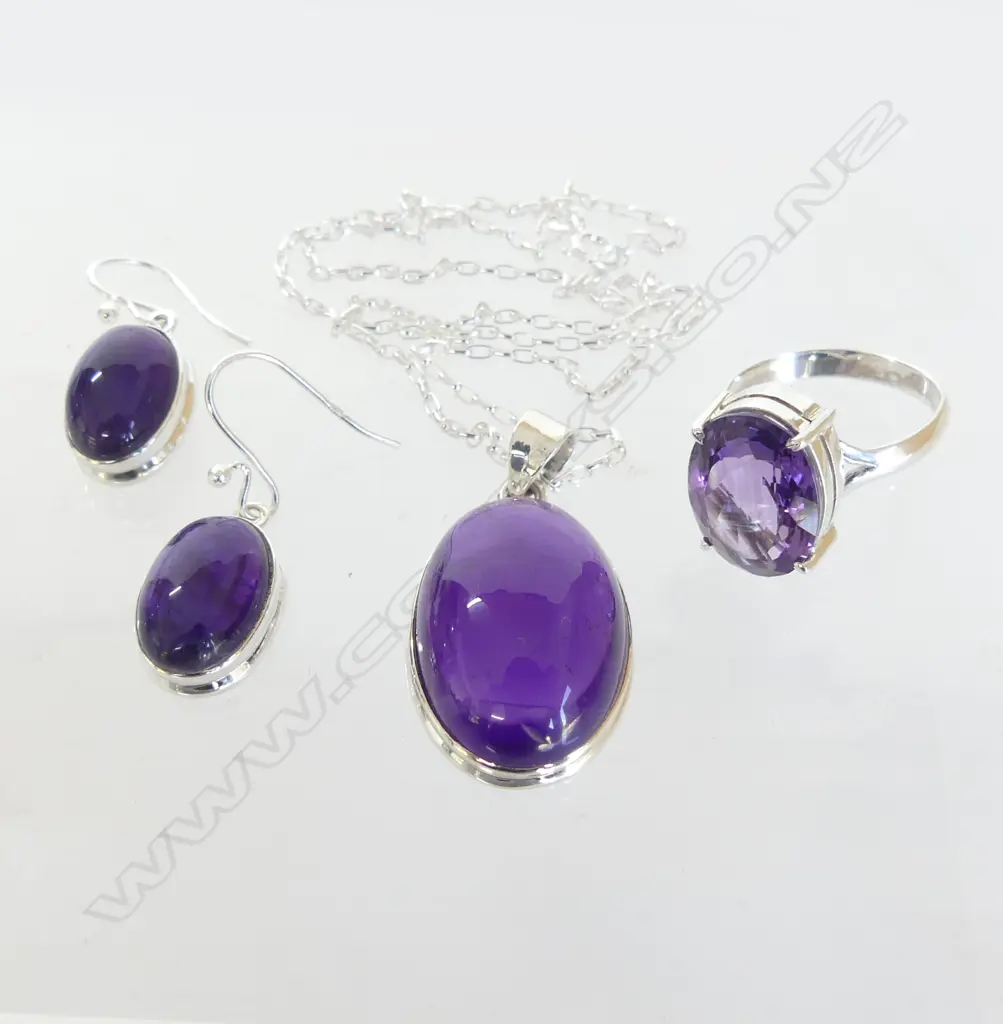 STG & AMETHYST SUITE: RING, PENDANT, PR EARRINGS Image 1++