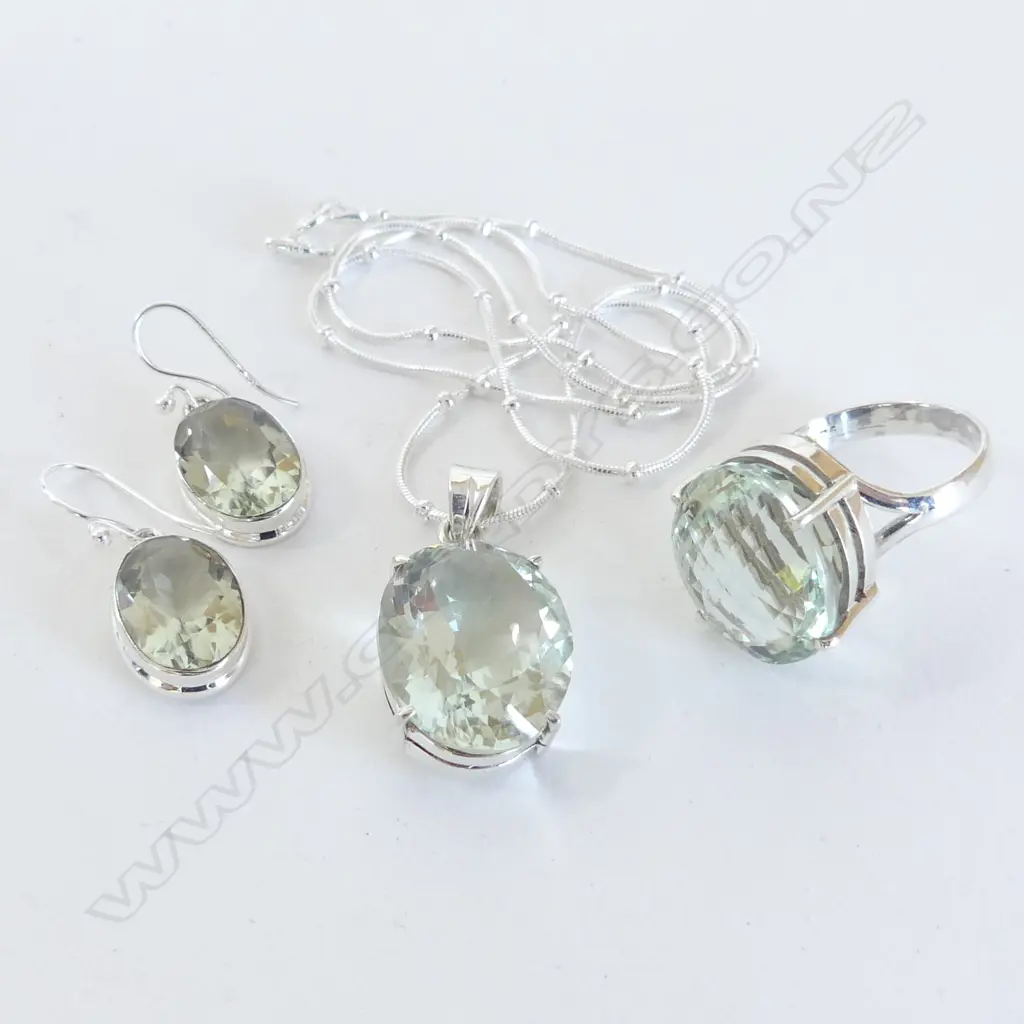 STG & BLUE TOPAZ SUITE: RING, PENDANT, PR EARRINGS Image 1++