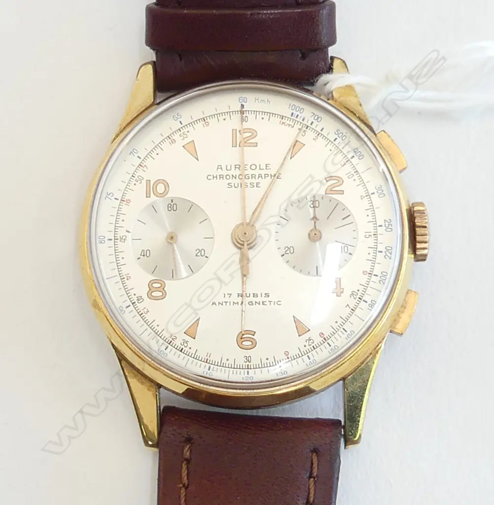 AUREOLE GOLD PLATED CHRONOGRAPH NEAR MINT COND. 35mm CASE overhauled in 2023 Image 1++