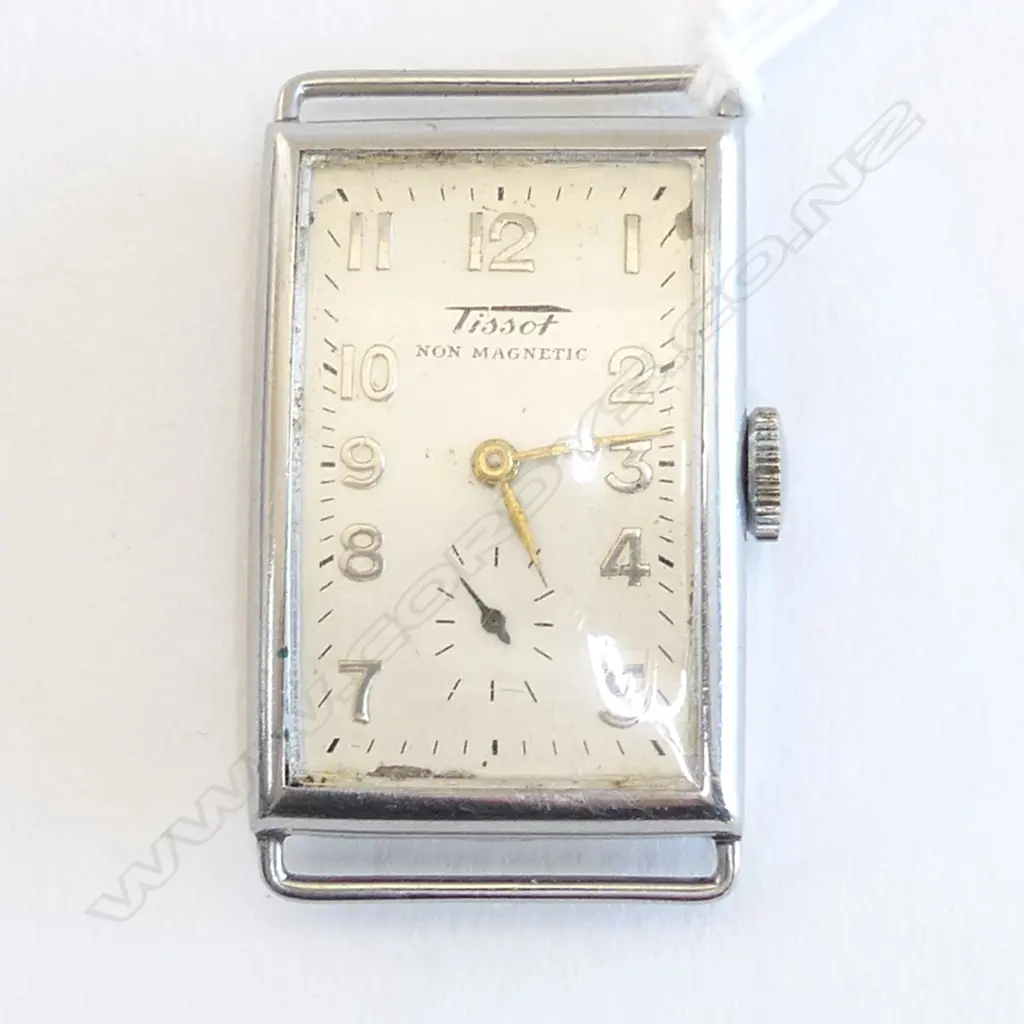 TISSOT GENT'S RECTANGULAR (TANK) STEEL CASED WRISTWATCH A.F balance sound but not running Image 1++