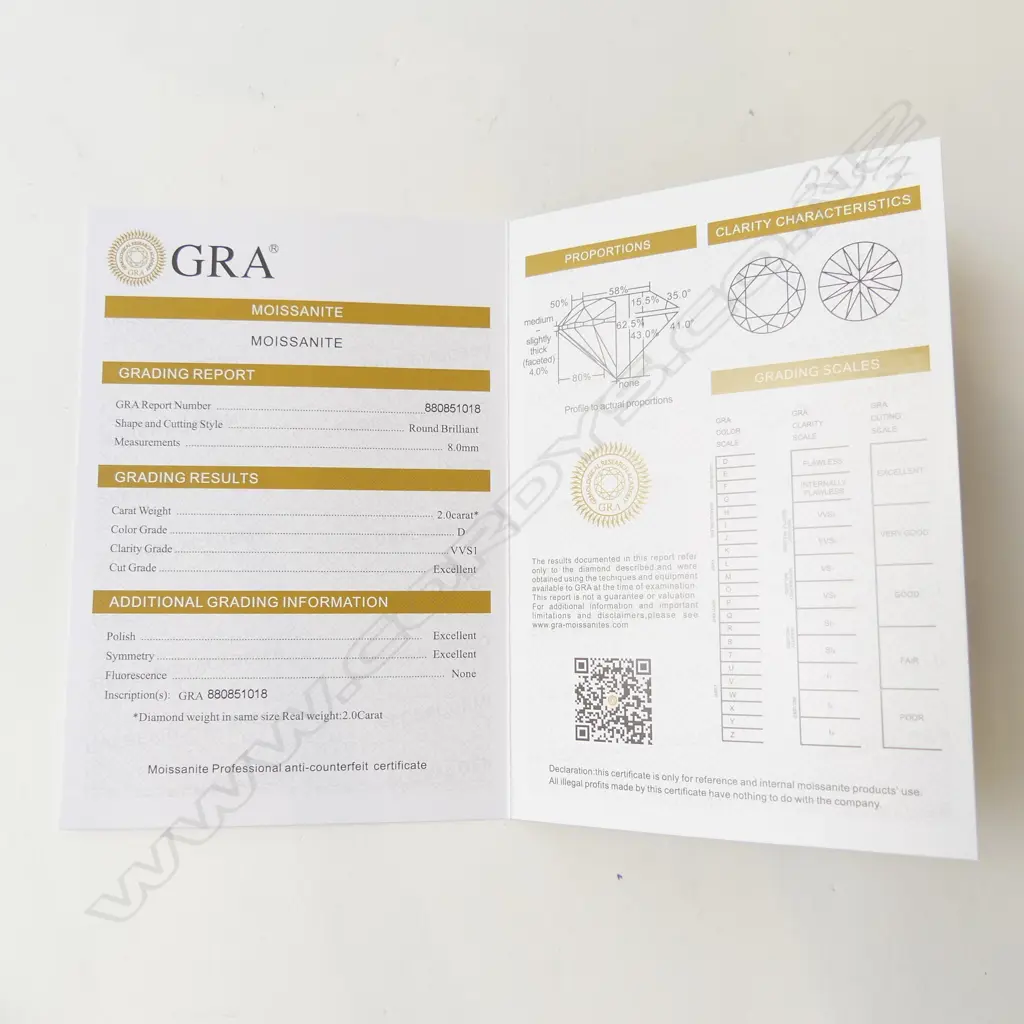 ROUND BRILLIANT 2ct MOISSANITE, WITH GRA CERTIFICATE Image 1++