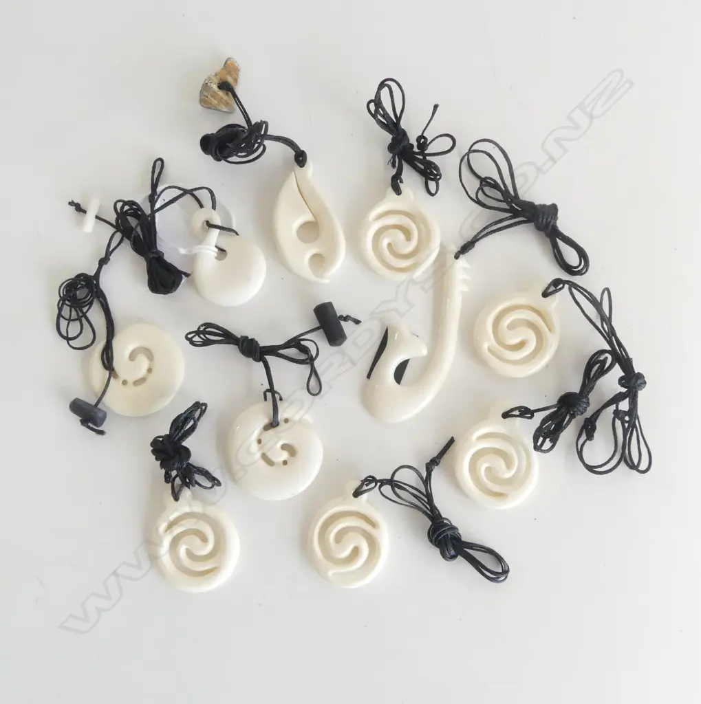 10 BONE CARVED NECKLACES VARIOUS DESIGNS, NEW Image 1++