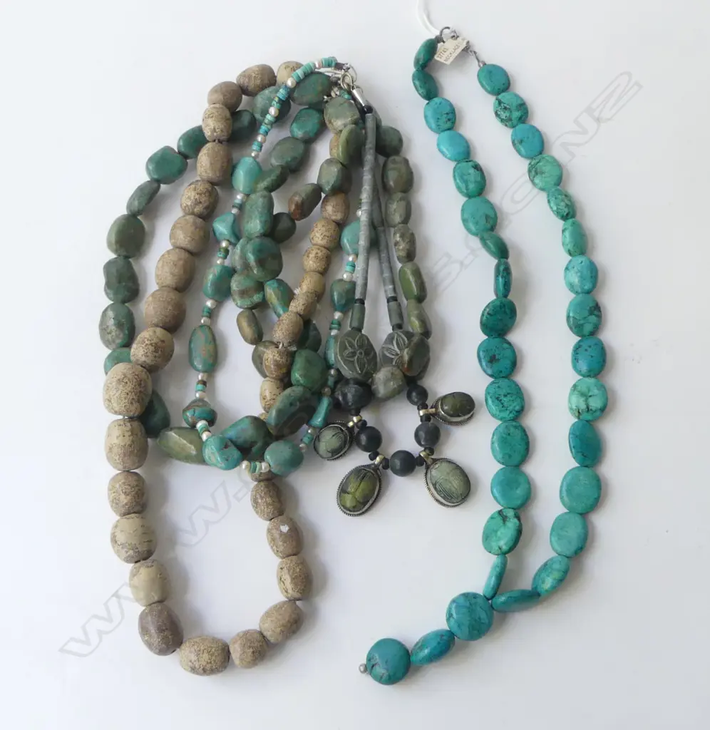 GROUP OF 6 ETHNIC BEAD NECKLACES, 1 TURQUOISE, UNWORN Image 1++