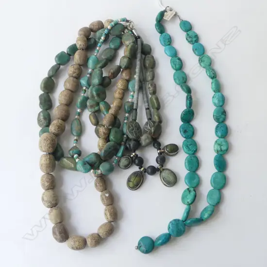 GROUP OF 6 ETHNIC BEAD NECKLACES, 1 TURQUOISE, UNWORN