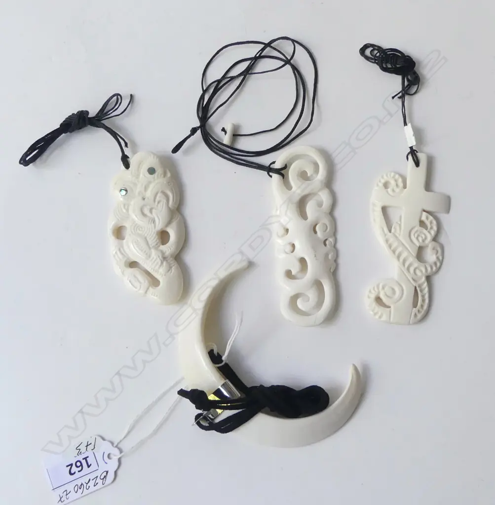 4 PCS, 3 NECKLACES w BONE CARVED PENDANTS & ONE TUSK NECKLACE, NEW Image 1++