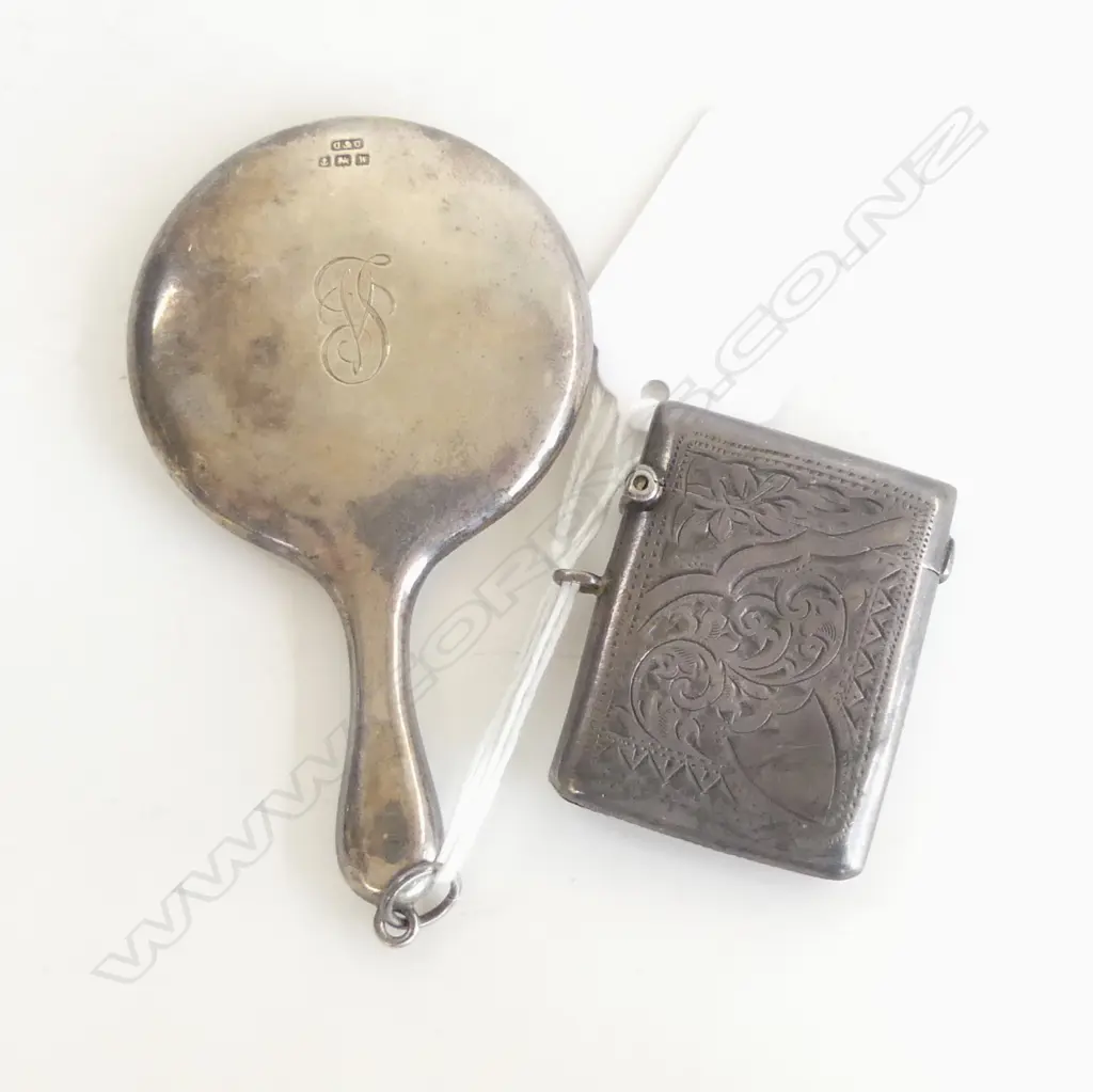 SILVER VESTA CASE Birmingham 1903 + small SILVER HAND MIRROR Birmingham 1921  Image 1++