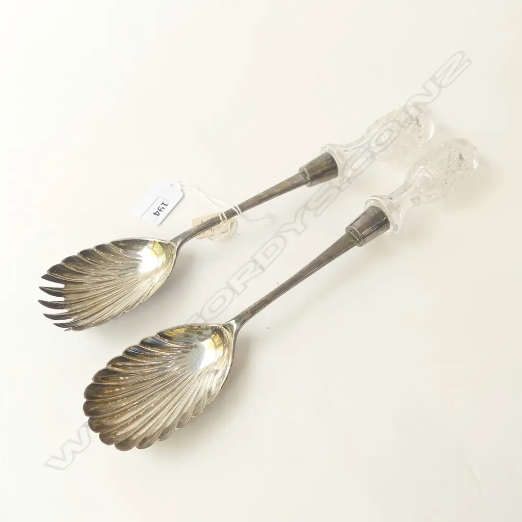 PR STG SILVER TONGS w. CRYSTAL FINIALS, SHEFFIELD 1893 L.290mm Image 1++