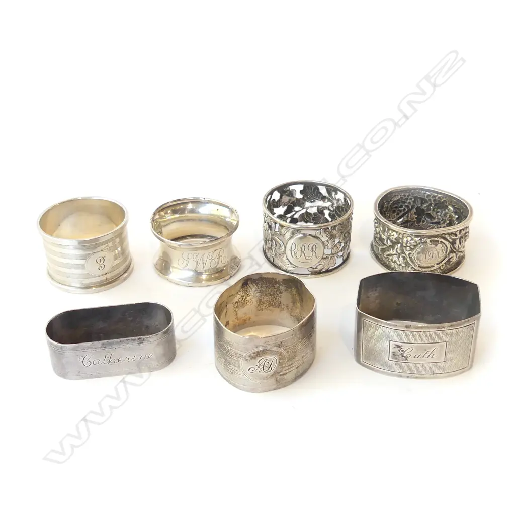 7 STG SILVER NAPKIN RINGS (1 900) 158gms  Image 1++