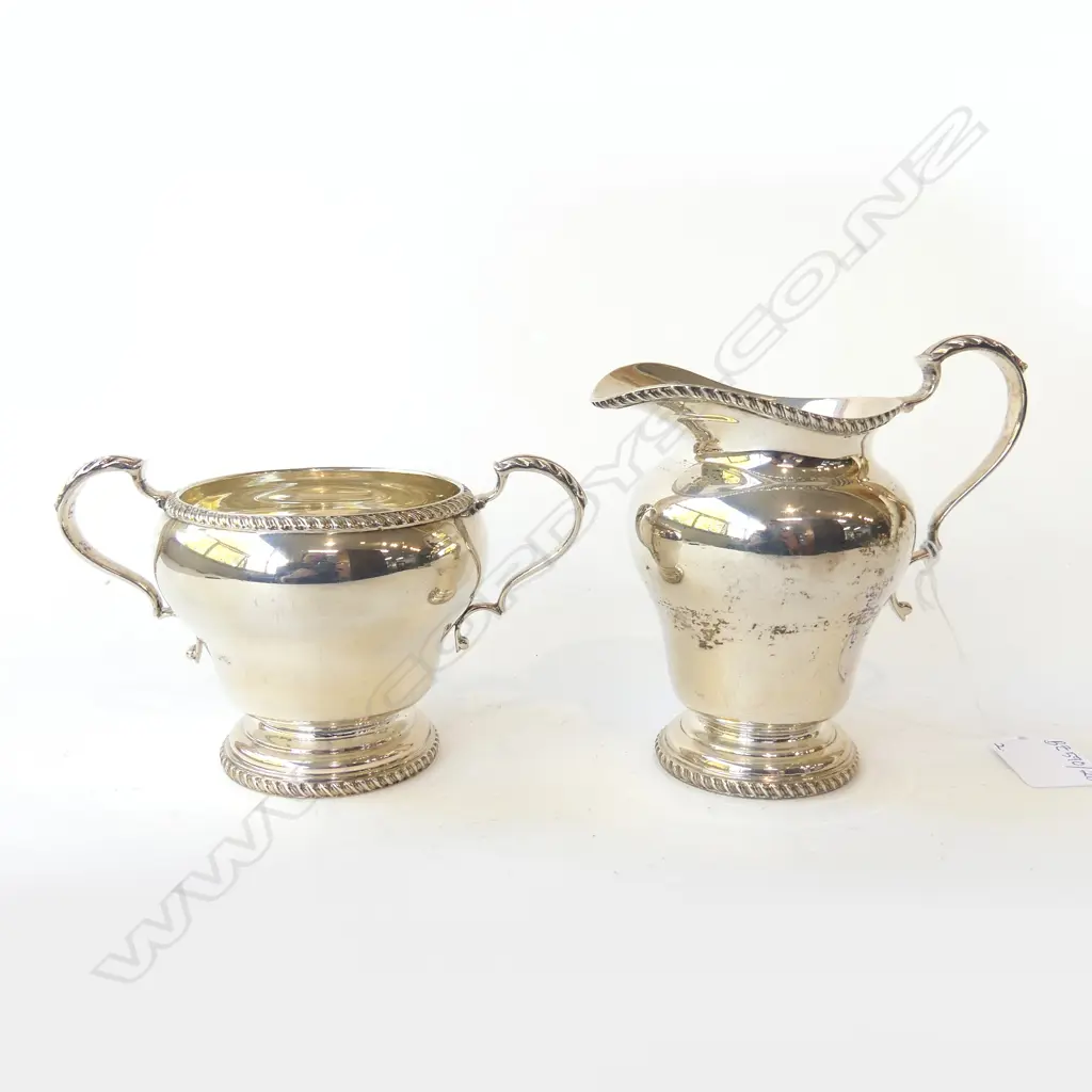 STG SILVER MILK JUG & SUGAR BOWL, B'HAM 1949 400gms Image 1++