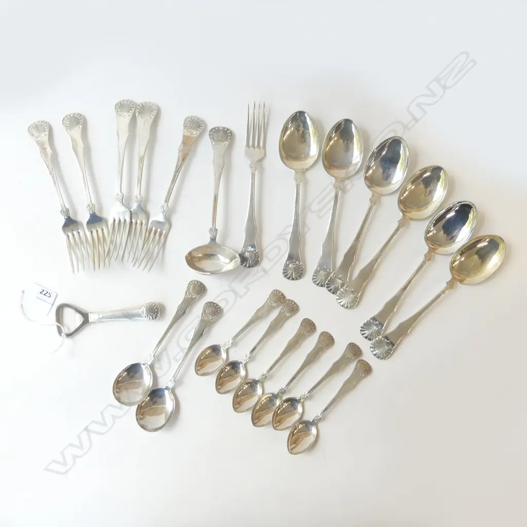 830 SILVER SET; 6 FORKS, 6 SPOONS, 6+2 TEASPOONS, LADLE & BOTTLE OPENER 495gms Image 1++