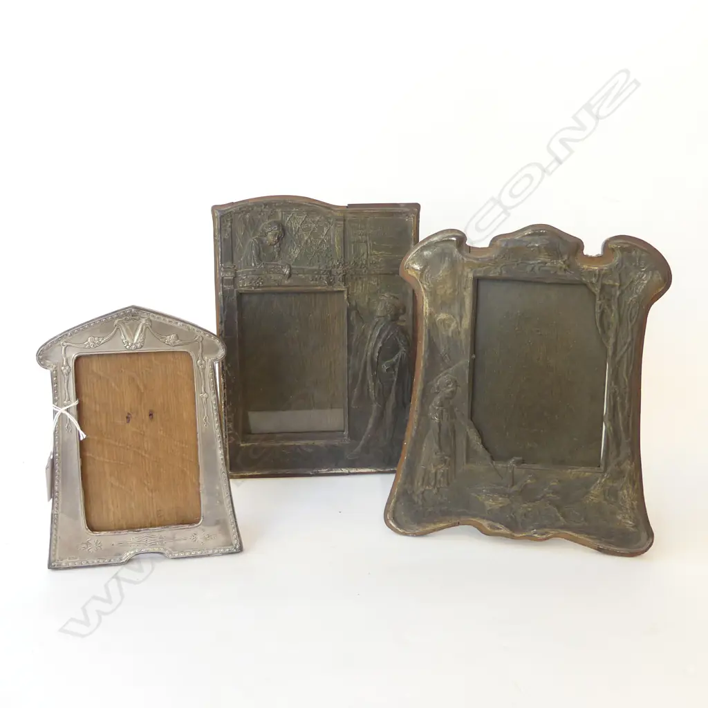 3 ANTIQUE PHOTO FRAMES, 2 EMBOSSED METAL 260x185mm + 1 STG B'HAM 1911 195x145mm Image 1++