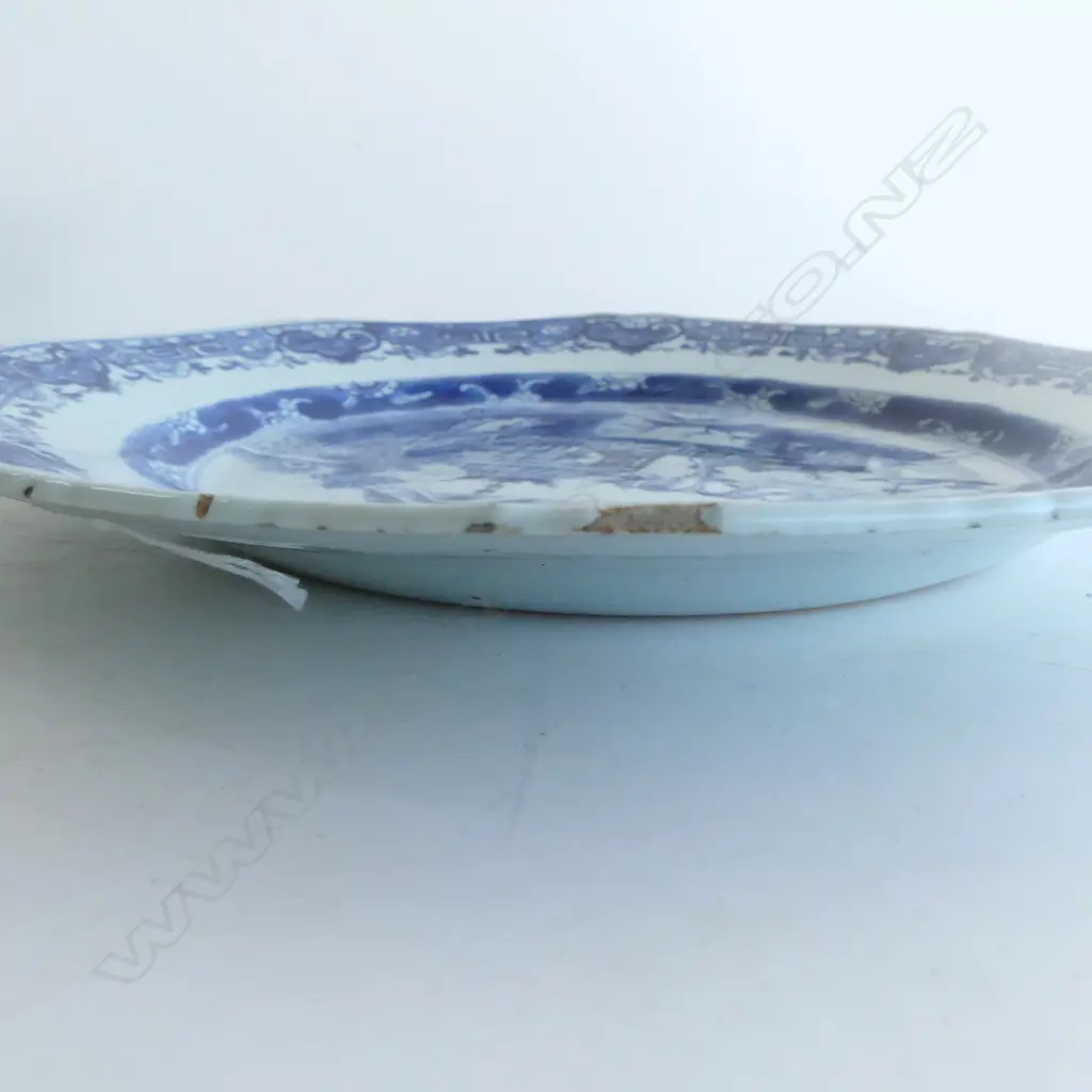 ANTIQUE CHINESE B/W PLATE 230mm dia RIM FRITS Image 1++