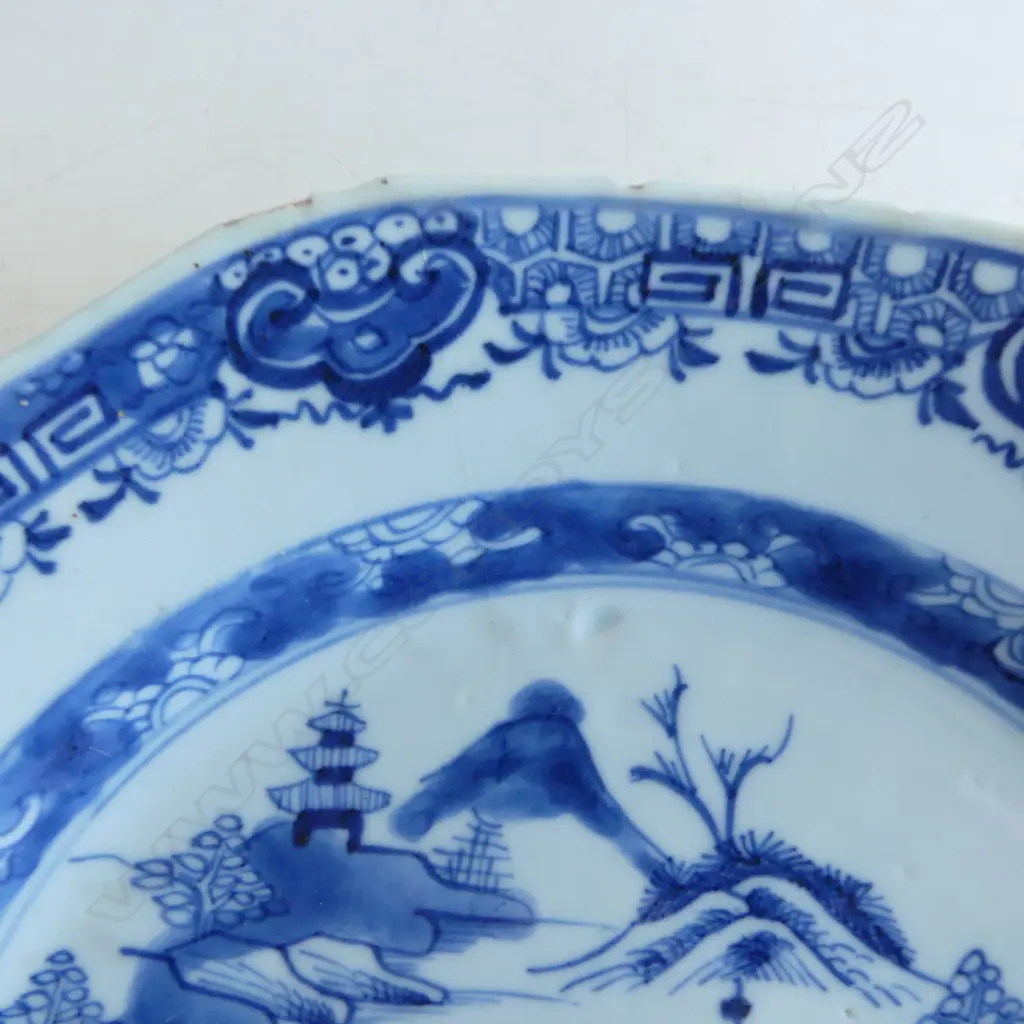 ANTIQUE CHINESE B/W PLATE 230mm dia RIM FRITS Image 1++