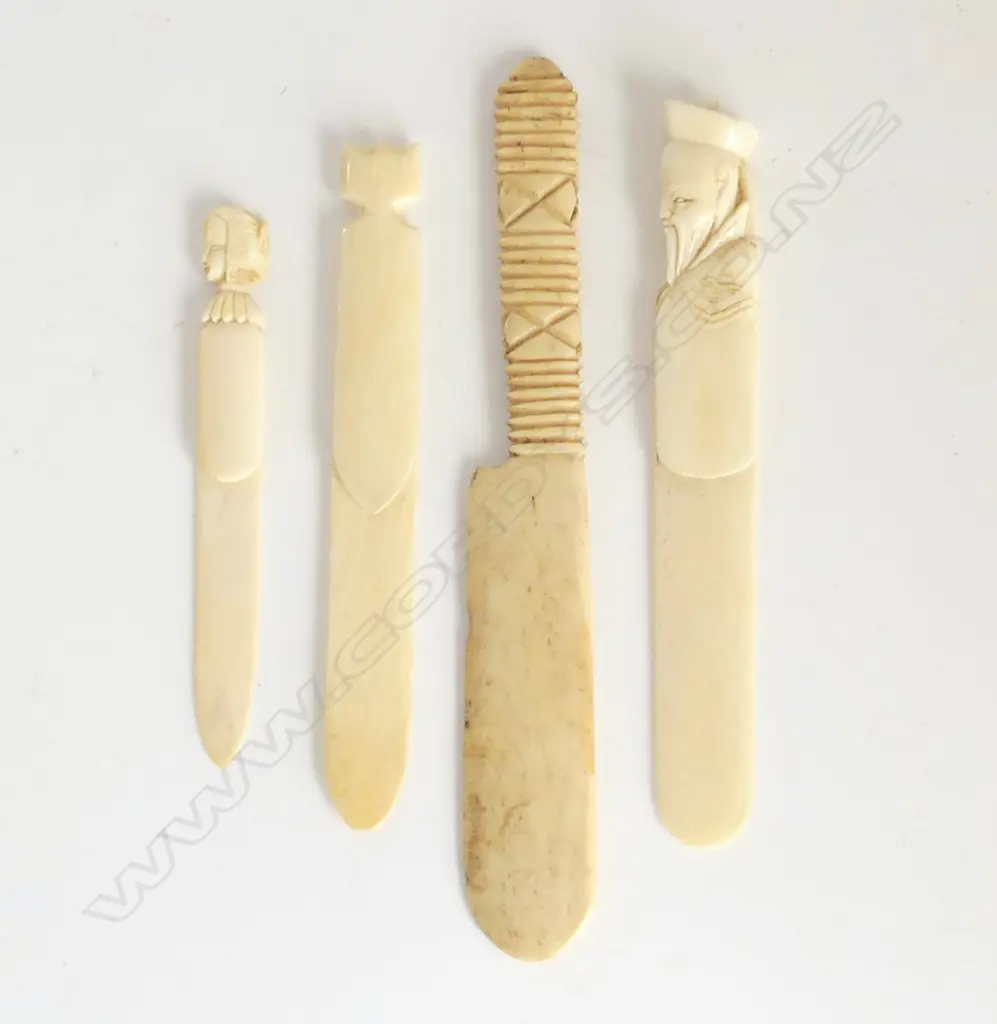 3 ivory & 1 bone ORIENTAL & OTHER BOOK MARKS & LETTER OPENERS EX. J & M STEPHENS H.80mm Image 1++