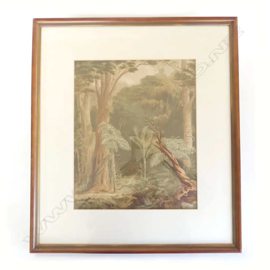 JOHN GULLY (1819 - 1888), NEW ZEALAND BUSH, EARLY CHROMOLITHOGRAPH 1875, 360 x 300mm Image 1++