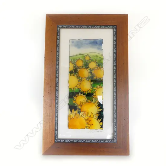 MASSIMO CRUCIANI (ITALY), 'GIRASOLE', PAINTING ON GLASS, 600 x 290mm, signed 2008
