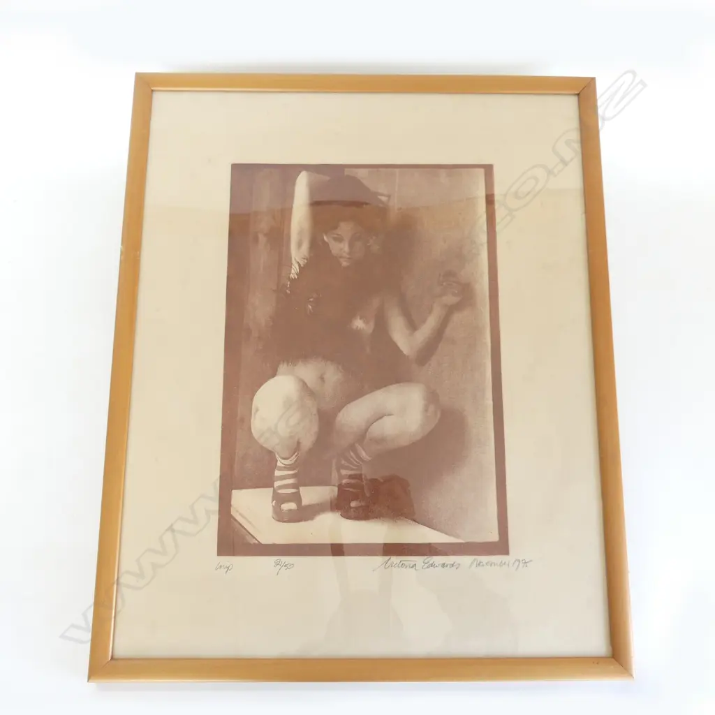 VICTORIA EDWARDS, UNTITLED w FEATHER BOA, PHOTOLITHOGRAPH 21/50, SIGNED & DATED 1975, 400 x 280mm Image 1++