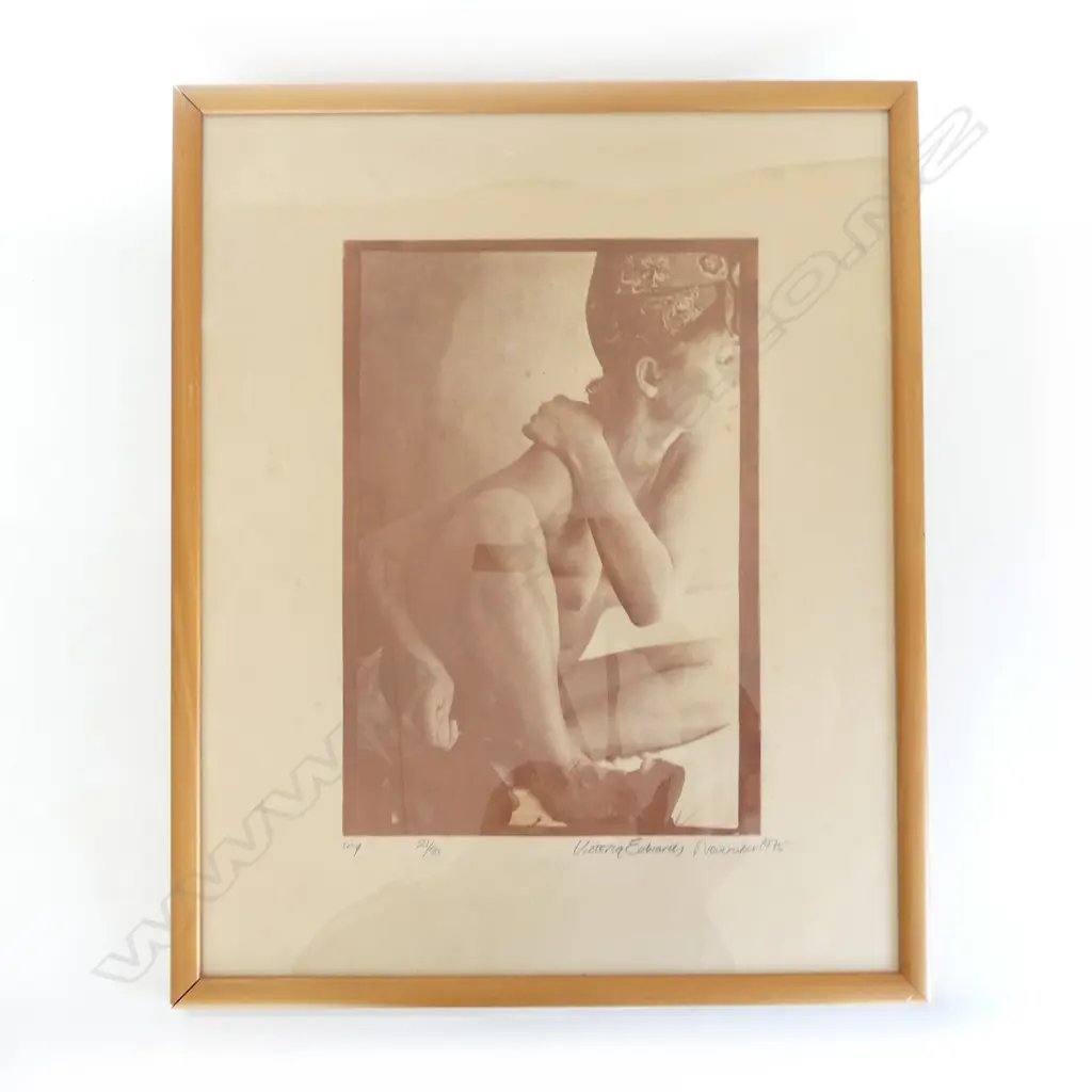 VICTORIA EDWARDS, UNTITLED NUDE w HEADSCARF, PHOTOLITHOGRAPH 21/50, SIGNED & DATED 1975, 400 x 280mm Image 1++