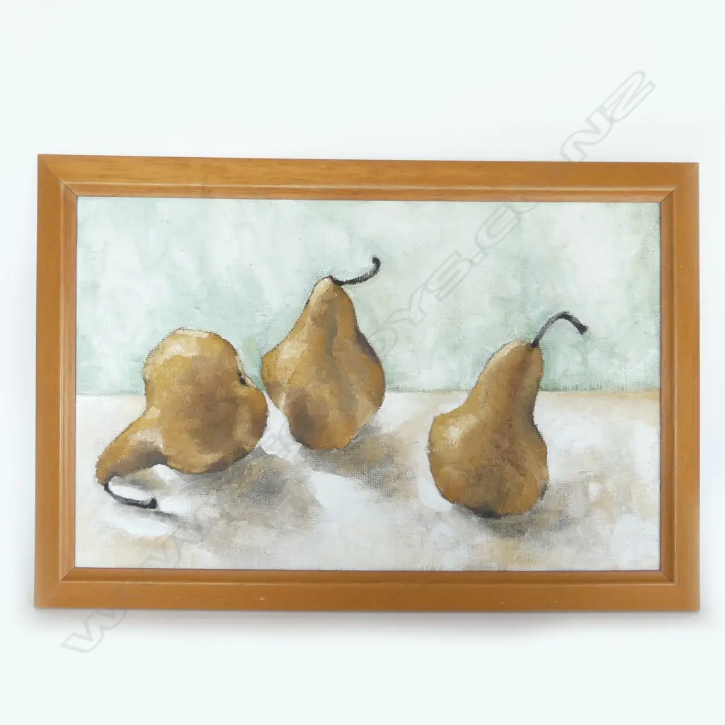 VIKY GARDEN 'STILL LIFE w 3 PEARS', OIL ON BOARD, 380 x 600mm, signed & dated '93 verso Image 1++