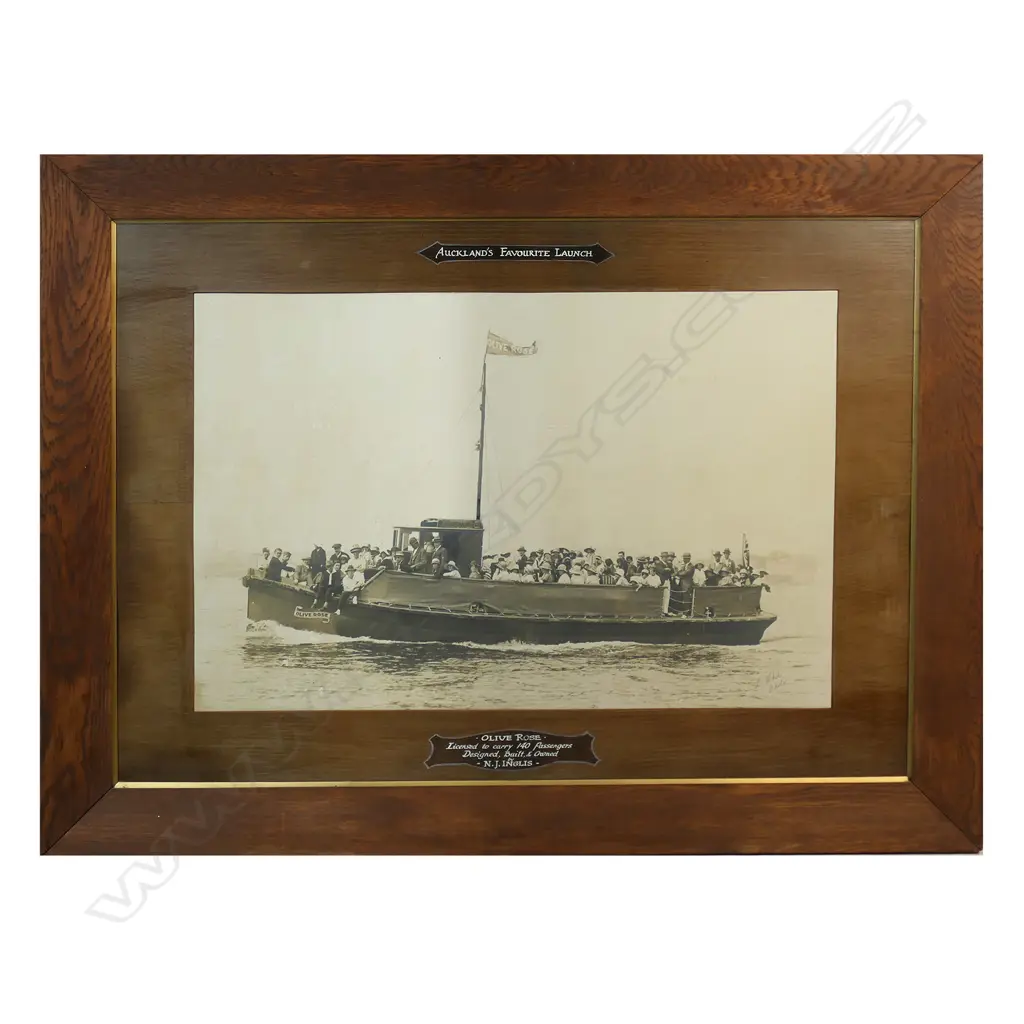 A large format photograph by Leo White of the 15-metre kauri launch the 'Olive Rose', Image 1++