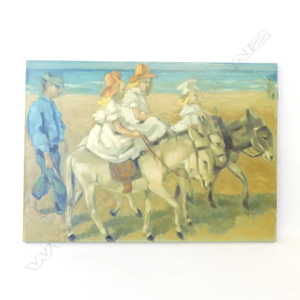 OIL ON CANVAS DONKEY RIDES AT THE SEASIDE  ARTIST UNKNOWN  780 X 70 Image 1++