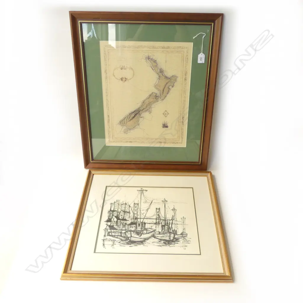 TWO FRAMED WORKS. PHOTO LITHO BY FRIEDMAN 1/69 300x350mm  & PHOTO LITHO OF COOKS FIRST MAP 420x340mm Image 1++