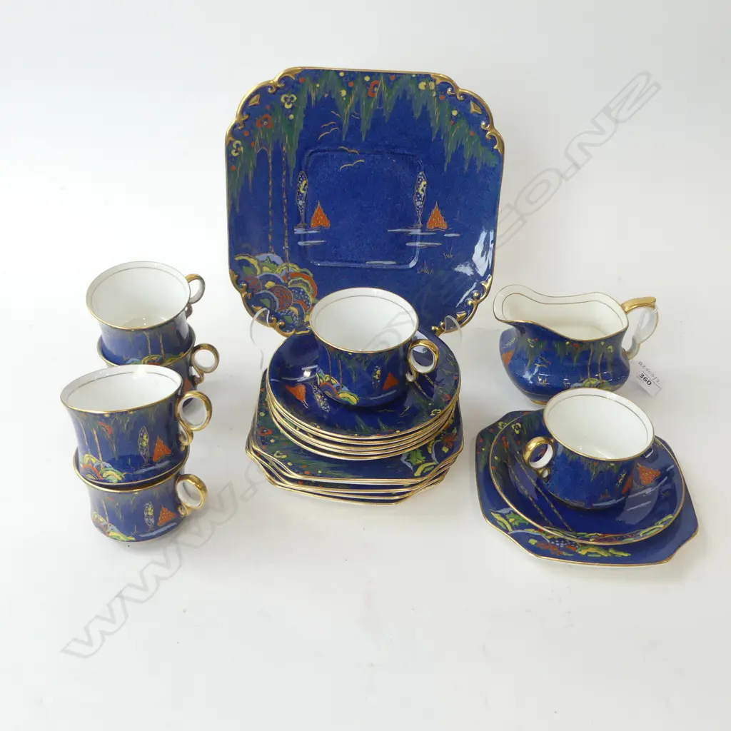 CARLTON WARE  BLEU TEA SET 6CSPS SANDWICH PLATE & CREAM JUG  Image 1++