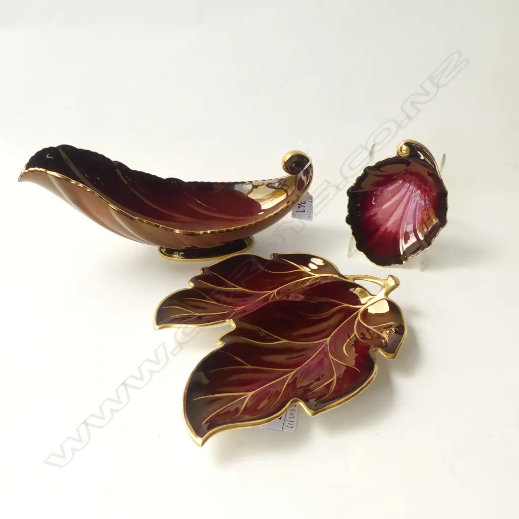 3 ROUGE ROYAL CARLTON WARE LEAF DISHES  L280 LARGEST Image 1++