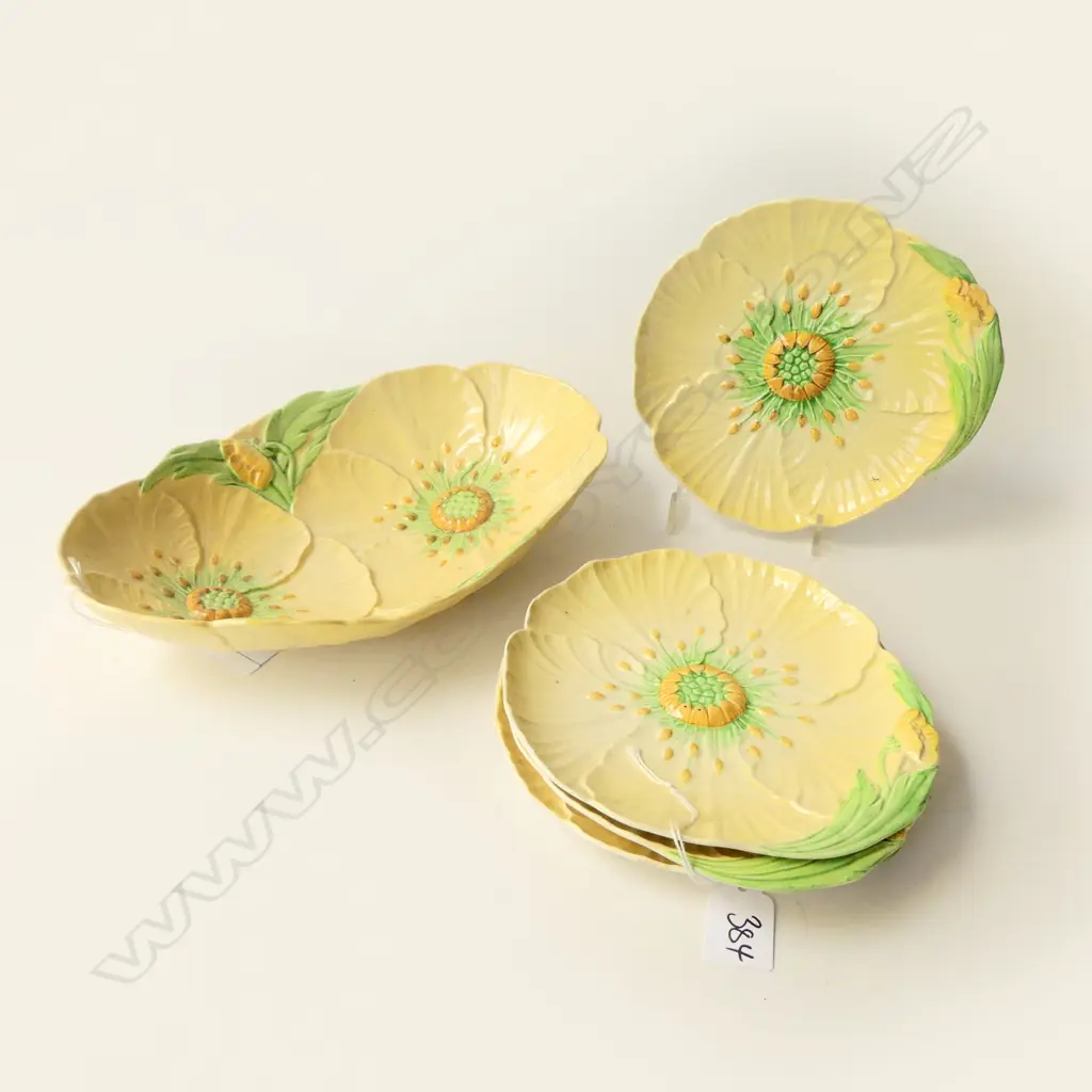 CARLTONWARE YELLOW FLOWER BOWL  L260MM & 4 MATCHING DISHES DIA180MM Image 1++