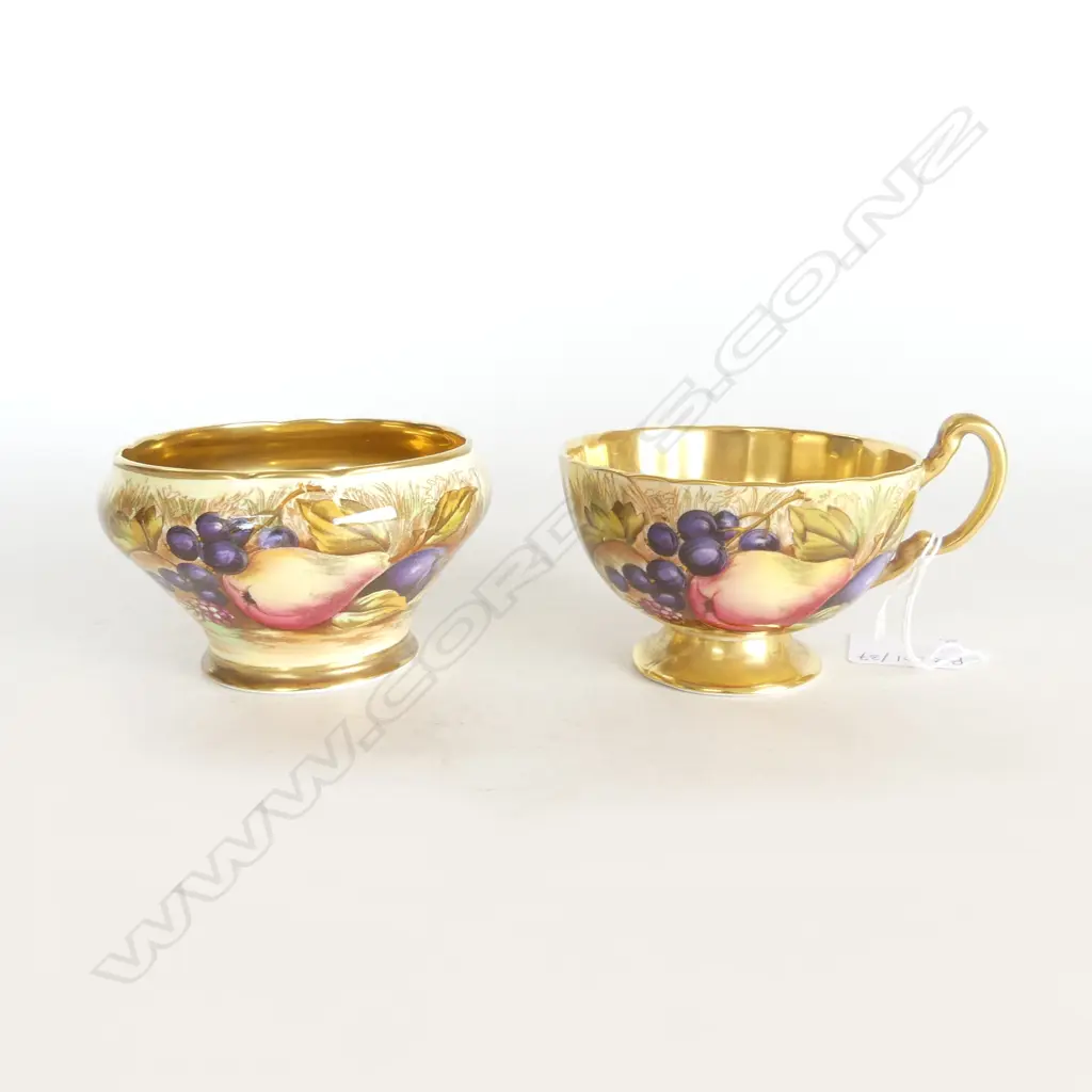 AYNSLEY ORCHARD GOLD CUP & SUGAR BOWL 105mm dia Image 1++