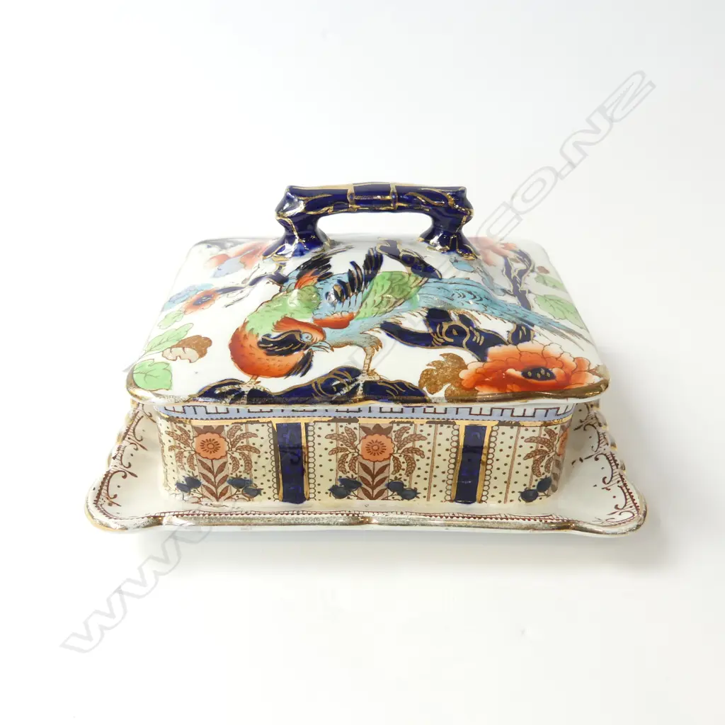 LOSOL WARE BY KEELING & CO BURSLEM LIDDED BUTTER DISH “SHANGHAI” PATTERN L.170MM Image 1++