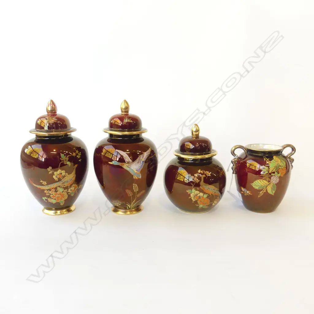 4 PCES CARLTON WARE; 2 ROUGE ROYAL, PR LIDDED JARS H.175mm Image 1++