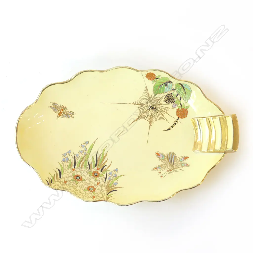 1930’S CARLTON WARE SPIDER WEB DISH WITH ENAMELLED DECORATION L.255MM Image 1++