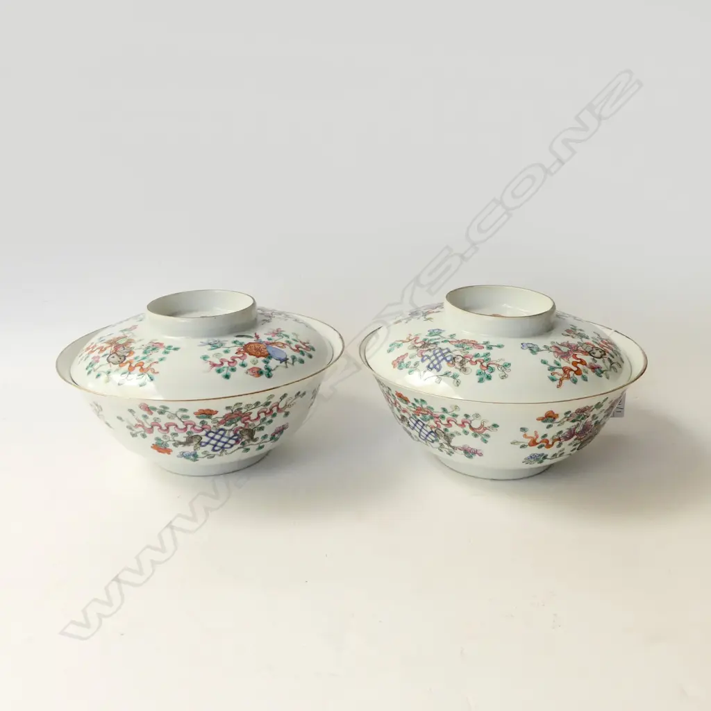 PR CHINESE PORCELAIN BOWLS 225mm dia + 2 MATCHING FOOTED PLATES, 1 w. OLD STAPLE REPAIR Image 1++