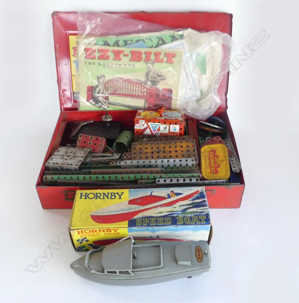 VINTAGE HORNBY BOAT L.240mm IN ORIG. BOX + BOXED MECCANO SET Image 1++