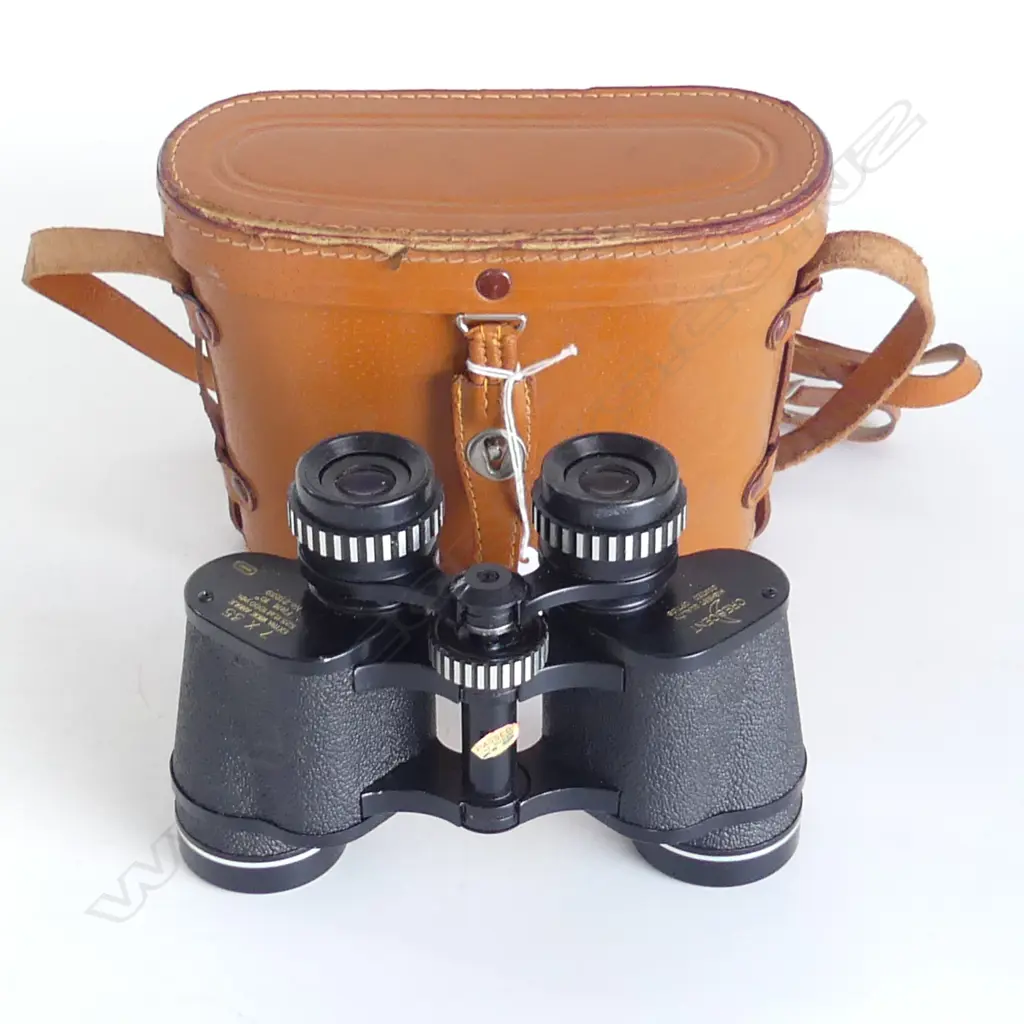 PR CRESCENT 7 X 35 BINOCULARS in pig skin case Image 1++