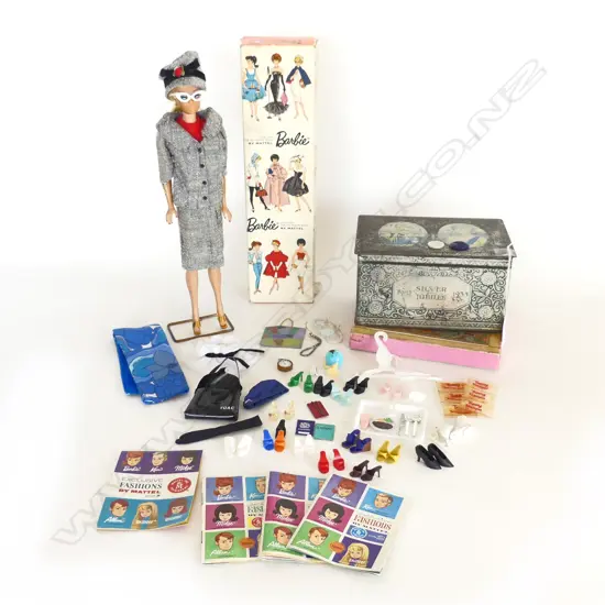 VINTAGE 1960s BARBIE IN ORIG. BOX + ACCESSORIES & 1935 JUBILEE BUTTON BOX
