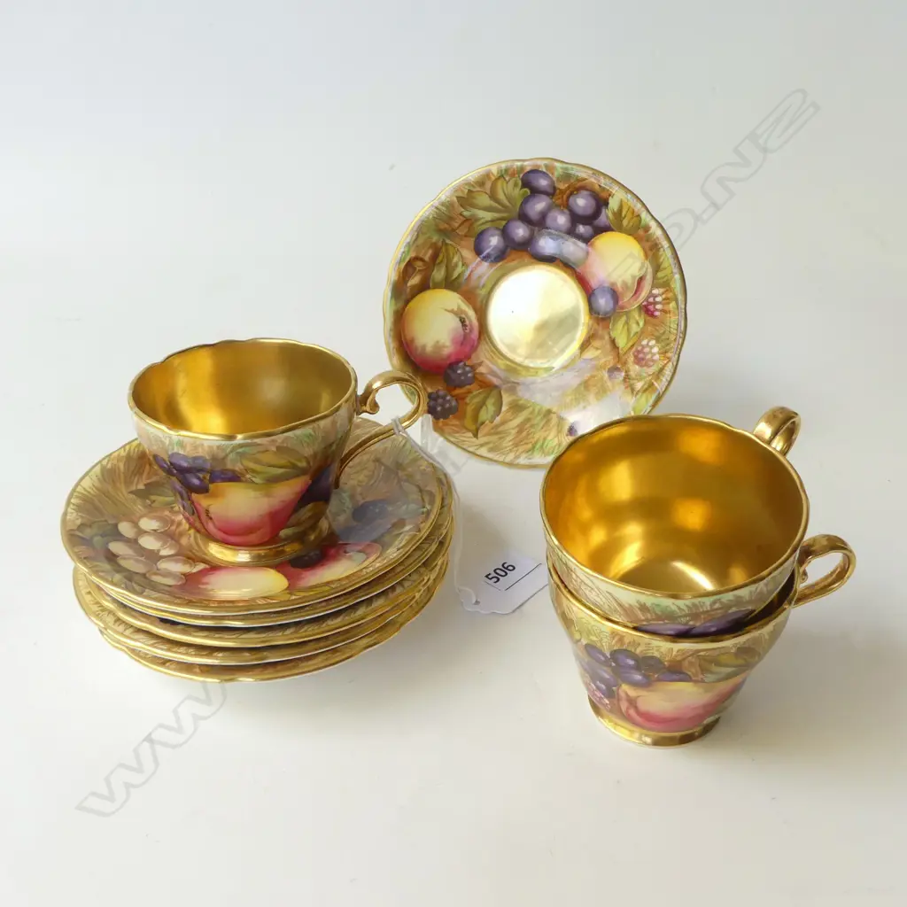 AYNSLEY ORCHARD GOLD 3 CUPS & 6 SAUCERS 125mm dia Image 1++