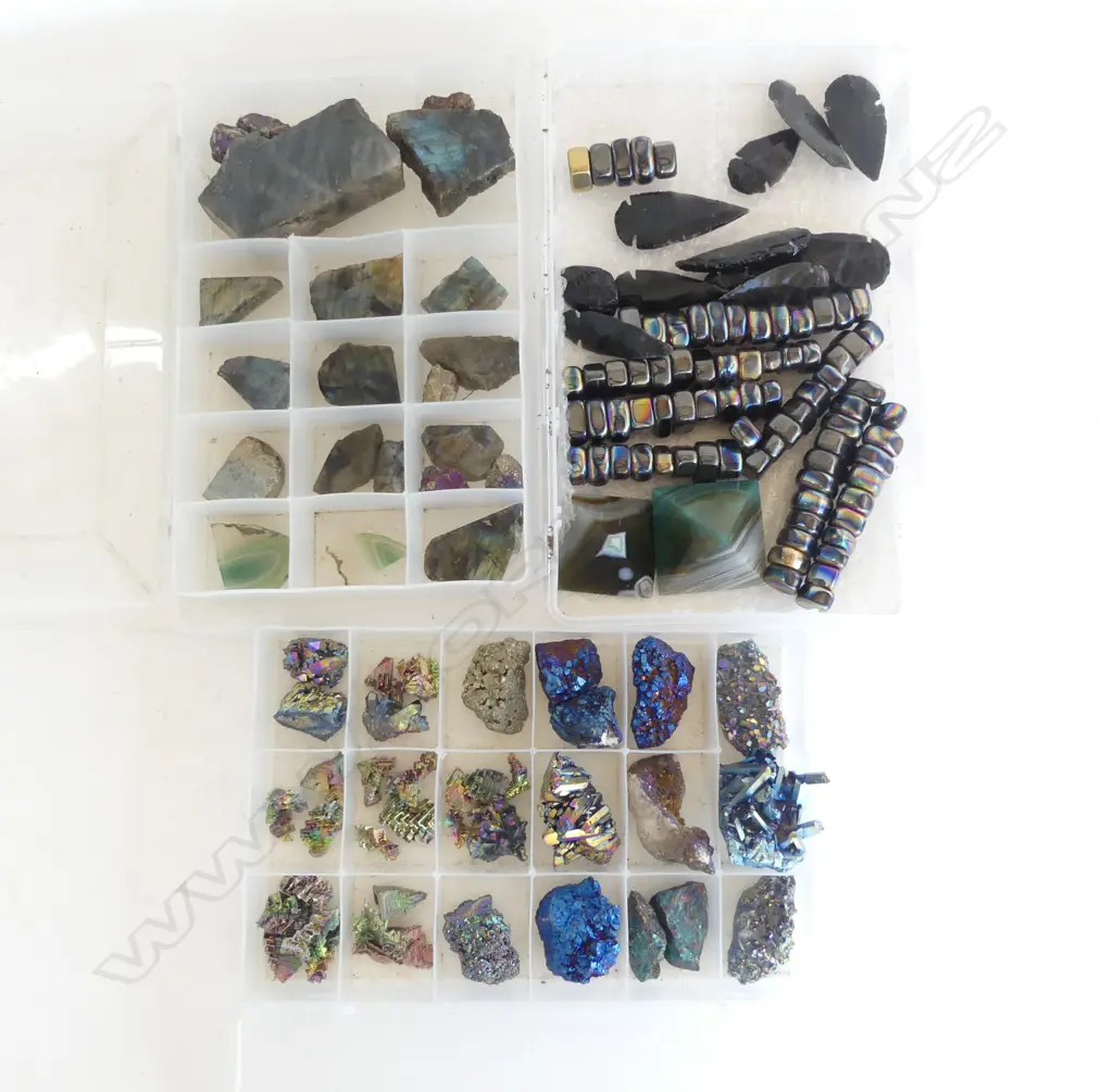 3 BOXES ASST. GEM STONES; LABRADORITE ETC Image 1++