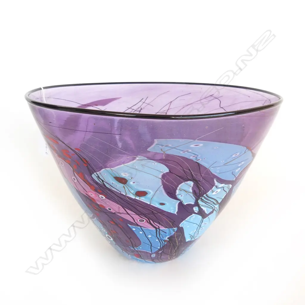 KEITH MAHY PURPLE SHARD BOWL, NZ ART GLASS, 2004, SIGNED ON BASE, 2004. H.200 x DIA. 270mm Image 1++