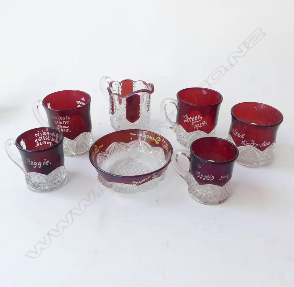 7PCS  1920S EXIBITION GLASS IN RED COLOUR  H70MM Image 1++