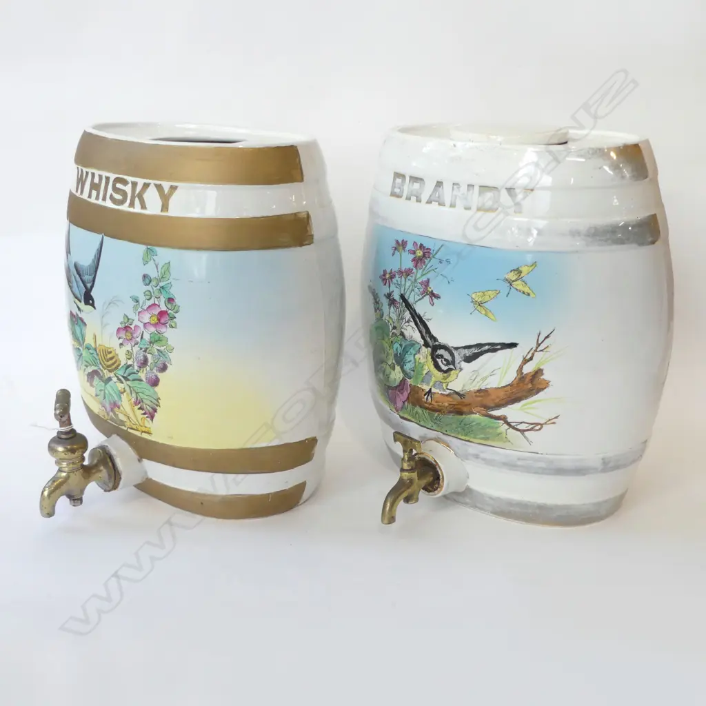 2 VICTORIAN CERAMIC BARRELS, WHISKY & BRANDY H.325mm Image 1++