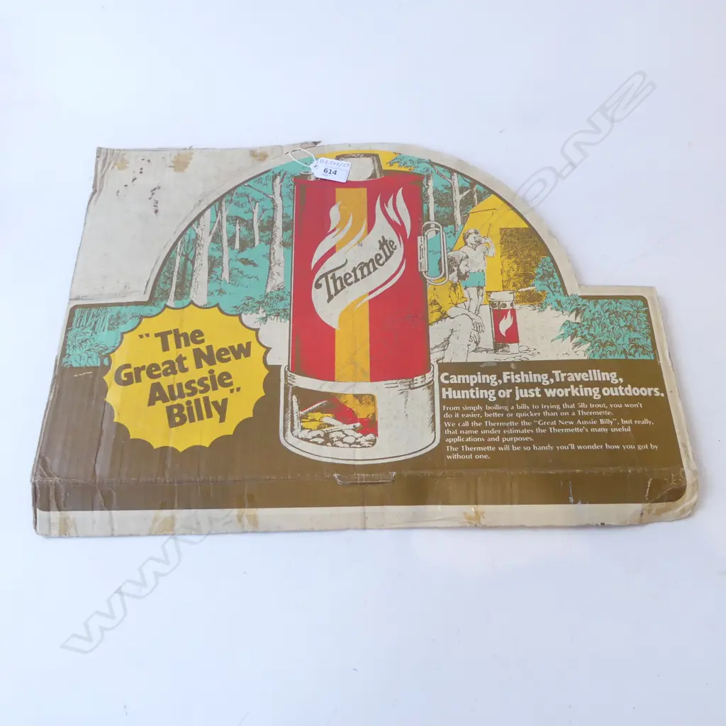 VINTAGE THERMETTE CARDBOARD ADVERTISING SIGN “THE GREAT NEW AUSSIE BILLY” L.50CM Image 1++