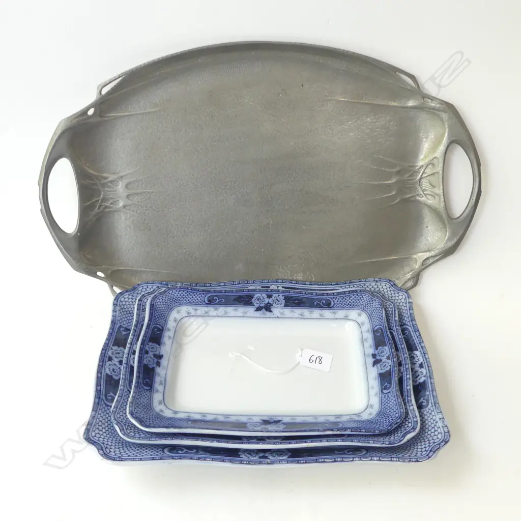 PEWTER TRAY 310x485mm + 3 GRADUATING B/W PLATTERS 245x330mm Image 1++