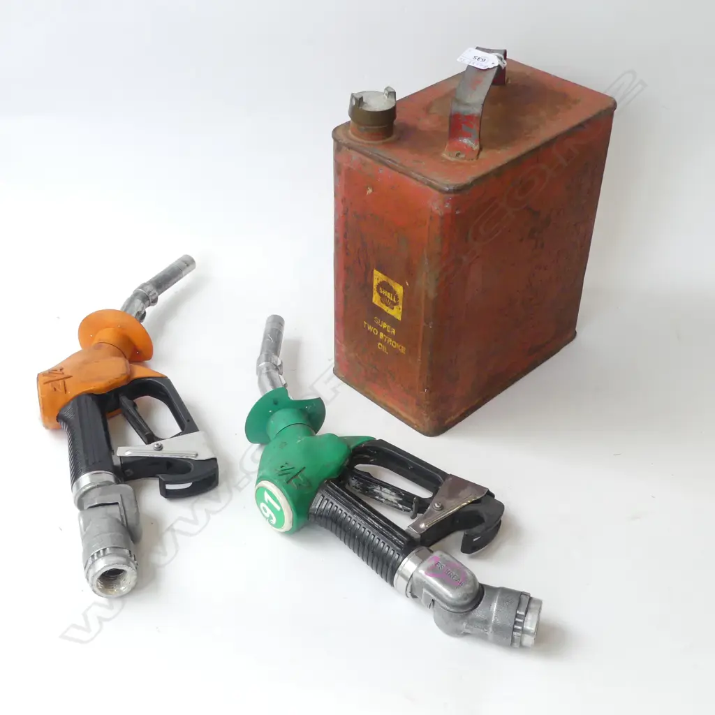 SHELL PETROL CAN + TWO BOWSER NOZZLES Image 1++