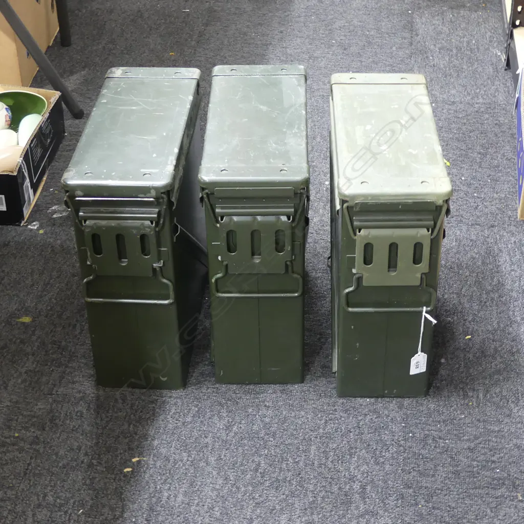 3 GREEN METAL AMMO CASES 145x360x350mm Image 1++