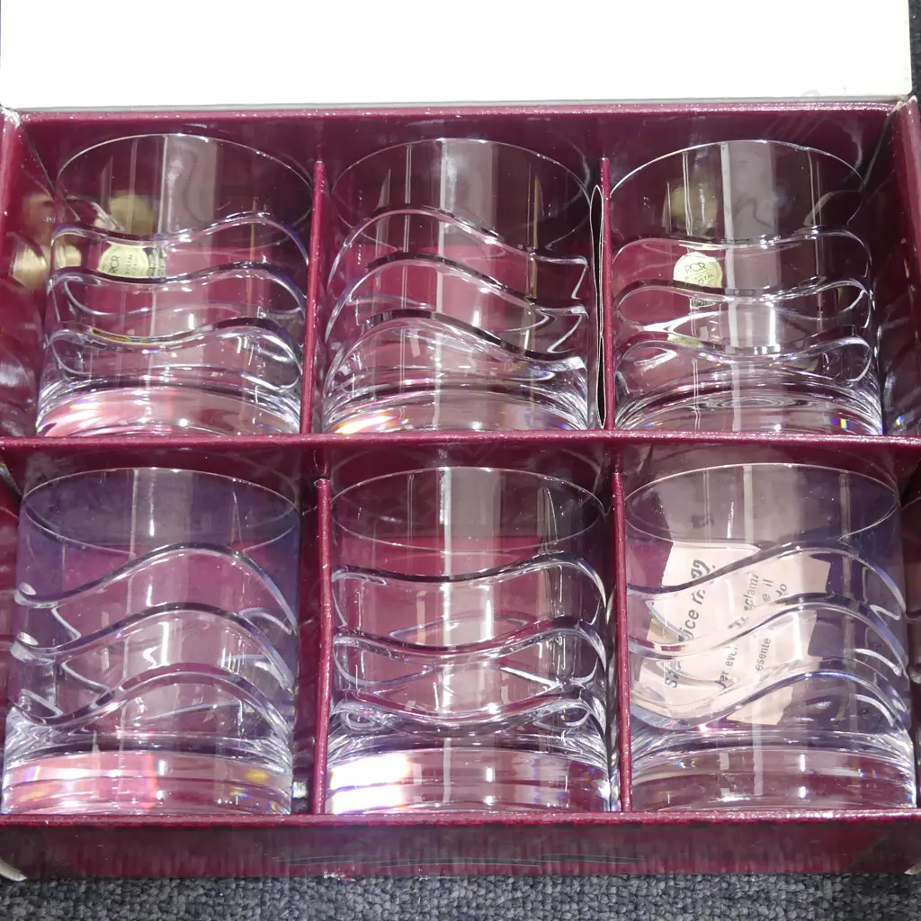 6 ROYAL CRYSTAL ROCK 'MARINA' PAT. TUMBLERS H.90mm, BOXED Image 1++