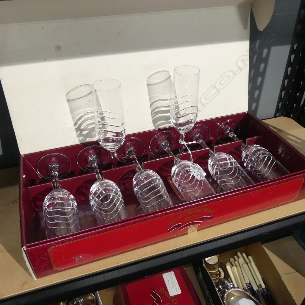 8 ROYAL CRYSTAL ROCK 'MARINA' PAT. CHAMPAGNE FLUTES H.210mm Image 1++