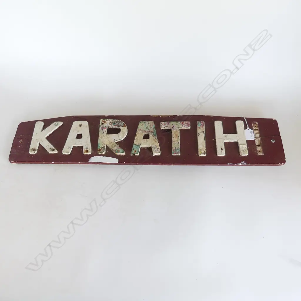 WOODEN EMBOSSED LETTERS 'KARATIHI' BOAT SIGN, 150 X 740mm, LAST LETTER MISSING Image 1++