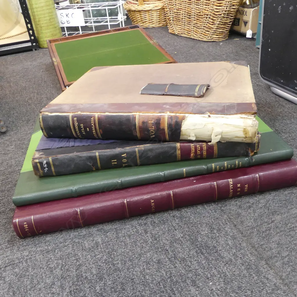 4 LG BOOKS; ANGAS 'THE NZders' & WAKEFIELD 'ILLUSTRATIONS TO ADVENTURES IN NZ' 555x380mm, PICTURESQUE ATLAS AUSTRAL I&II Image 1++